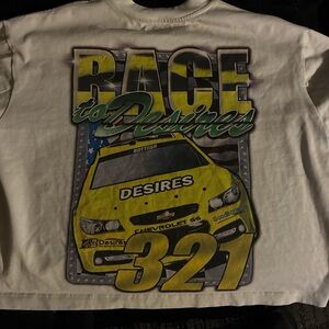 Bottega Veneta White Tee with Yellow and Green Race Graphic